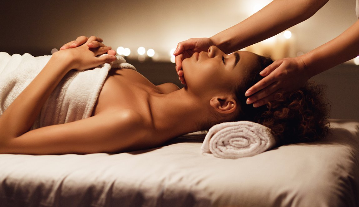 Face massage woman getting spa treatment