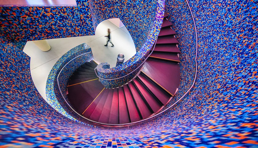 Stairs in central hall of the Groninger Museum