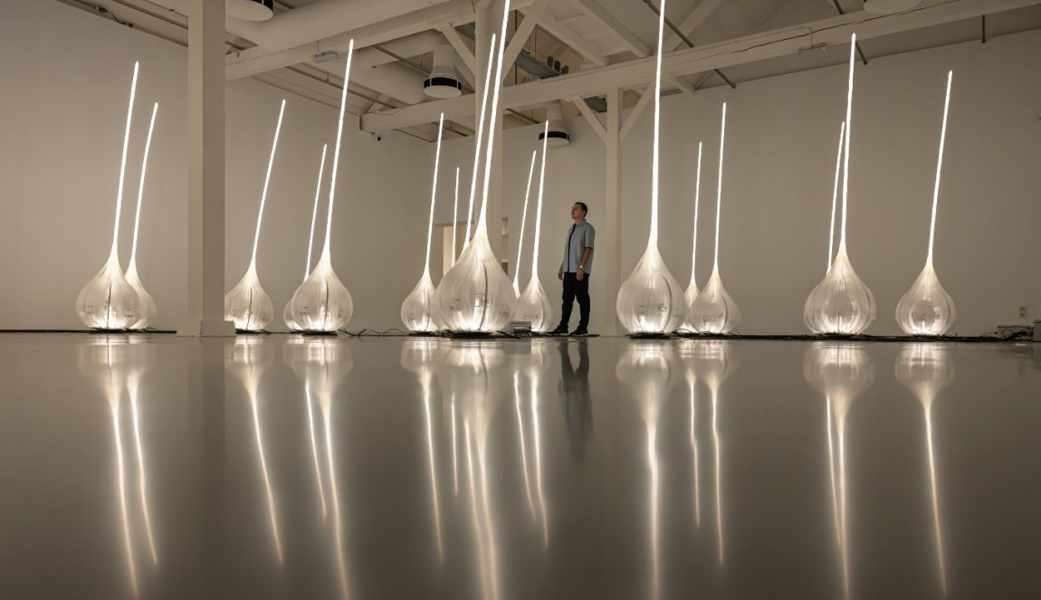 Person admires exhibition Storm in Tilburg textile museum