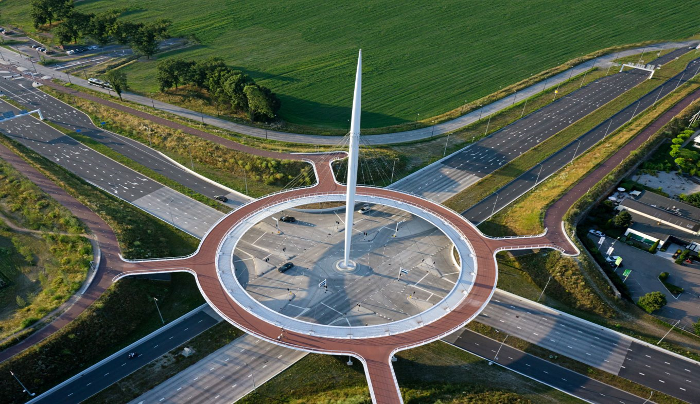 Hovenring: a spectacular circular cable-stayed bridge offers cyclists and pedestrians an exciting crossover.